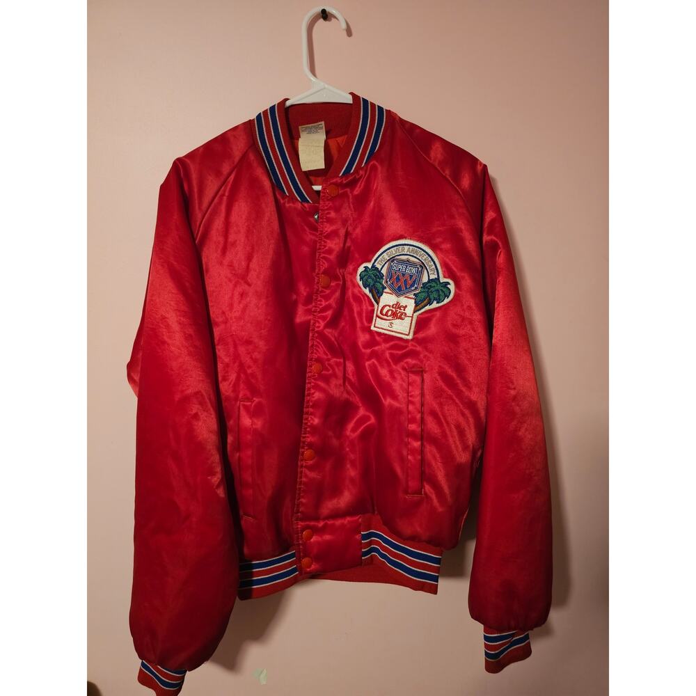 Marathon Jacket Unisex Small Red Super Bowl XXVI Coca Cola Satin Vintage - Picture 1 of 4